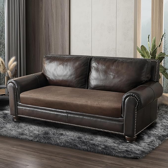 Leather Look Couch Cushion Covers Sofa Seat Slipcovers Sets Couches Furniture Protector for Sectional Armchair Loveseat Pets Kids Stretch Spandex Fabric (1 Cushion Loveseat, Light Brown)