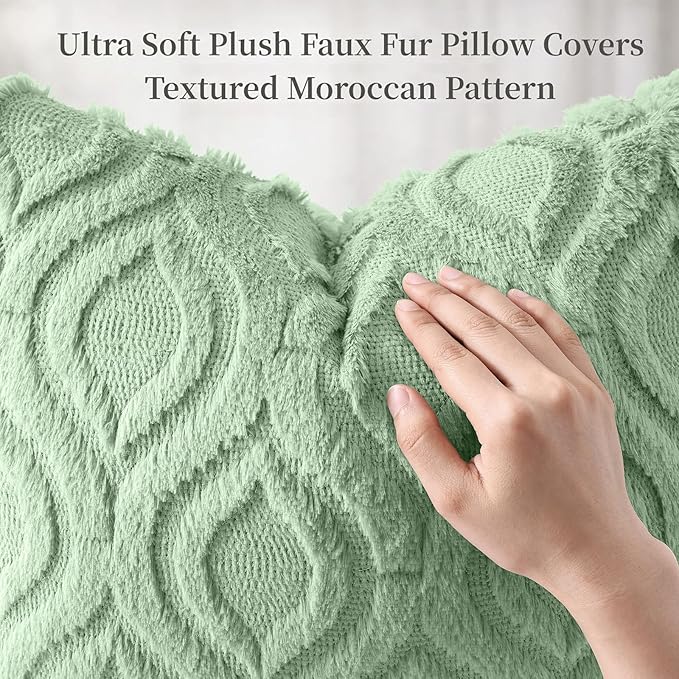 decorUhome Throw Pillow Covers 26x26 Inch Set of 2, Soft Plush Faux Wool Sage Green Solid Couch Pillow Covers, Accent Euro Sham Farmhouse Neutral Square Pillow Cases for Sofa Bed Living Room