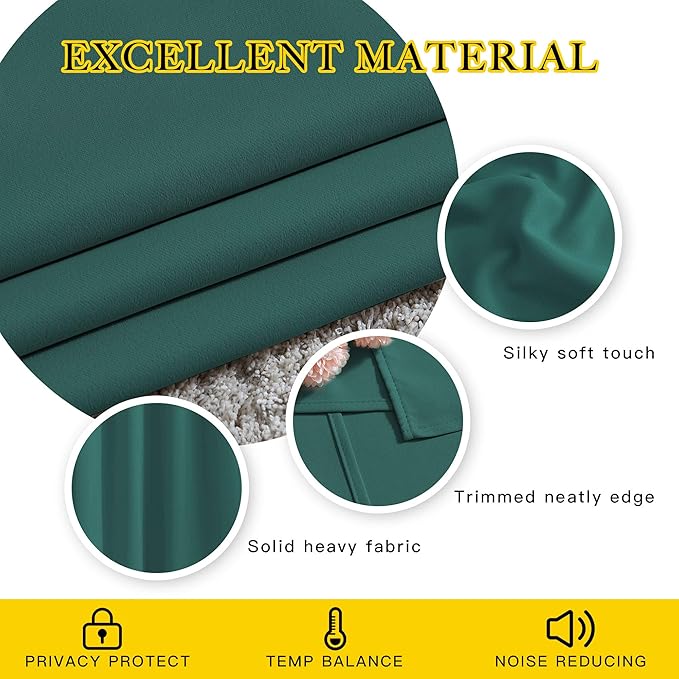 NICETOWN Blackout Curtains for Girl's Room， Thermal Insulated Solid Grommet Room Darkening Curtains/Panels/Drape for Bedroom (Hunter Green， 1 Pair， 46 by 90-Inch)
