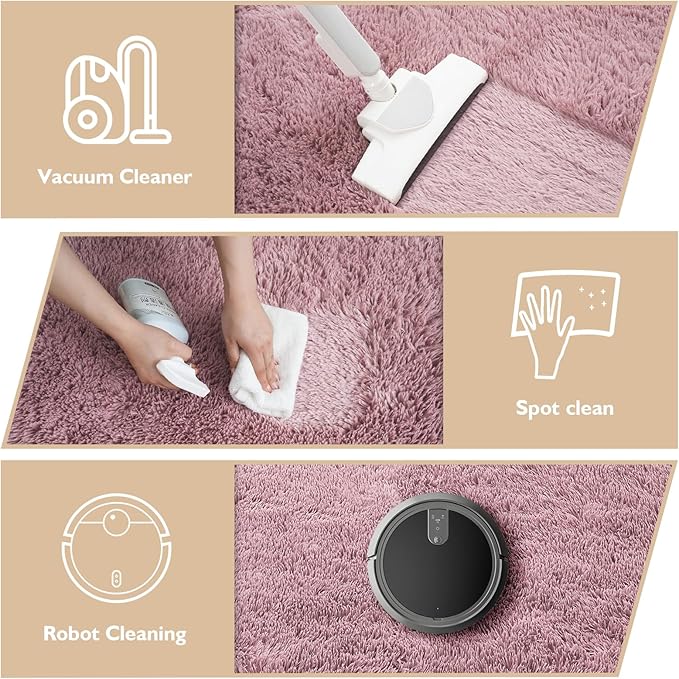 Shag Area Rug for Bedroom 5x8,Blush Fluffy Area Rugs for Living Room,Soft Fuzzy Rug Non-Shedding Indoor Plush Carpet for Kids Bedroom Nursery Dorm Home Decor