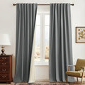 RYB HOME Grey Linen Blackout Curtains for Sliding Glass Door, 100% Blackout Linen Textured Thermal Privacy Modern Drape Panels for Dining Room Large Window, 52" W x 96" L, 2 Panels Set