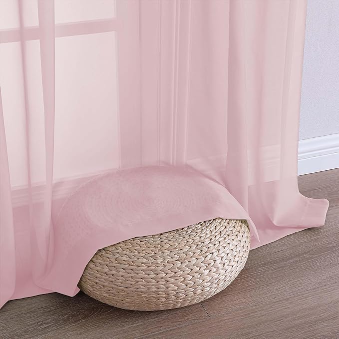 OWENIE Blush Sheer Curtain 90 Inches Long 2 Panels Set, Solid Filmy Drapes for Living Room Bedroom, Elegant Window Voile Sheer Curtain Panels Drapes, 2 Pcs, Each 59" Wx90 L Inch