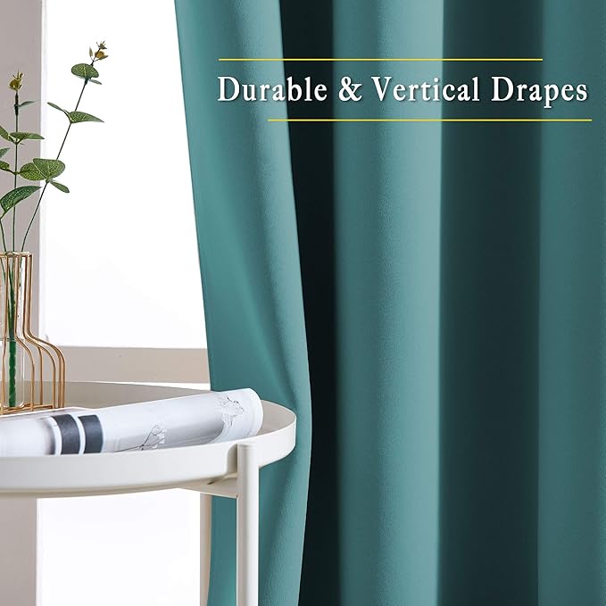 NICETOWN Insulated Curtains Blackout Draperies - Triple Weave Microfiber Home Thermal Insulated Solid Ring Top Blackout Curtains/Panels for Bedroom(Sea Teal, Set of 2, 66 x 72 Inch)