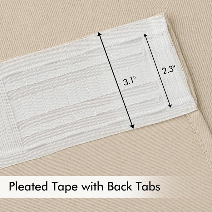 MIULEE Cream Beige Back Tab Light Blocking Curtains 132 Inch Length 2 Panels Set for Living Room Bedroom Privacy, Rod Pocket/Pinch Pleat Thermal Insulated Room Darkening Pleated Blackout Drapes