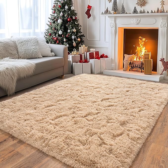 Pionblank Large Rug for Living Room 6x9 Feet, Modern Soft Shag Area Rug, Plush Fuzzy Carpet for Bedroom Girls Boys Room Home Nursery Teens Dorm Decor, Camel