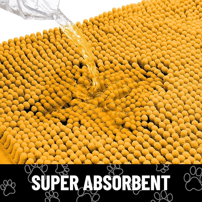 Smiry Dog Door Mat for Muddy Paws, Absorbent Dirt Trapper Non Slip Quick Dry Washable Chenille Mat for Mud Dogs, Entry Rug for Indoor and Outdoor (48x30 Inches, Golden Yellow and Black)