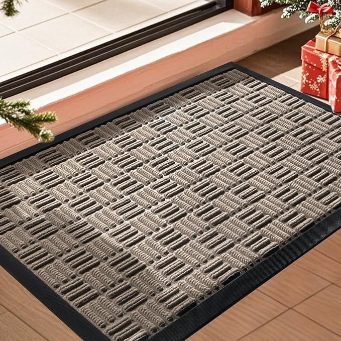 Mibao Front Door Mat, Heavy Duty Durable Welcome Mat for Outdoor Indoor, Dirt Trapper Waterproof Super Absorbent Door Mat for Entryway Outside Patio Porch, 29.5" x 17", Beige