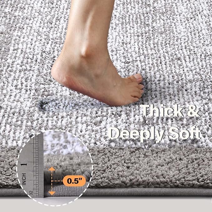 Bathroom Rugs 24x17 Non Slip Washable, Light Grey Bath Mat for Bathroom Floor Tub, Soft Absorbent Quick Dry Mats for Shower, Bathtub,Home Decor