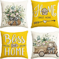AVOIN colorlife Bless Our Home Farmhouse Eucalyptus Leaves Throw Pillow Covers, 18 x 18 Inch Truck Home Sweet Cushion Case Decorations Set of 4