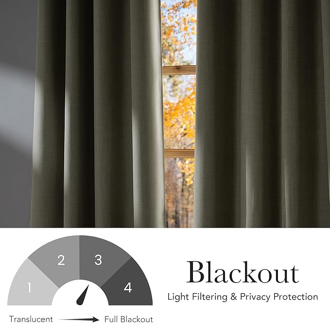 NICETOWN Short Faux Linen Beige Blackout Curtains 63 inches Long for Kitchen - Privacy Panels for Living Room Bedroom, Modern Farmhouse Style Easy Care Grommet Top, 2 Panels, W42 by L63