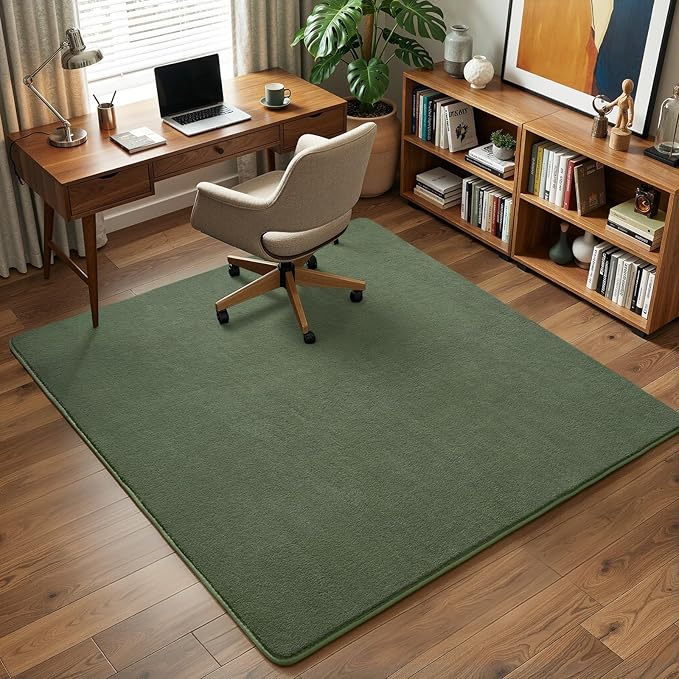 Amearea 5x5 Square Area Rugs for Bedroom Living Room, Sage Green Thickened Memory Foam Rug, Fluffy Indoor Washable Rugs Non Slip Minimalist Carpet for Kids Boys Girls Dorm Nursery Room Decor