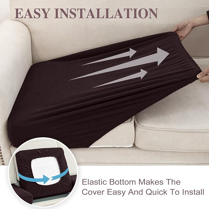 Couch Cushion Covers Seat Cushion Cover Stretch Couch Cover Separate Sectional Sofa Slipcovers Furniture Protector(3 Pieces for Seat or Sofa Backrest, Brown)