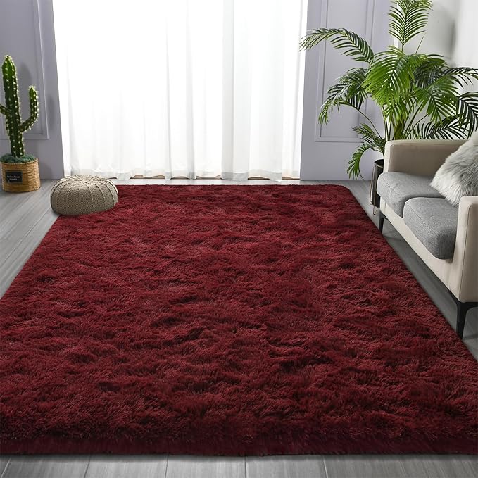 Deerhoo Large Shag Area Rugs 6 x 9, Plush Fuzzy Rugs for Living Room, Ultra Soft Fluffy Furry Rug for Bedroom, Indoor Carpet Nursery Rugs for Kids Room Home Decor, Burgundy