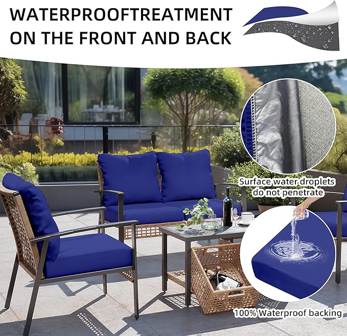 12Pcs Outdoor Cushion Covers, Patio Cushion Covers,Stretch Elastic Slipcovers, Replacement Washable & Reusable Furniture Protector for Patio Couch (Lake Blue,Cover Only)