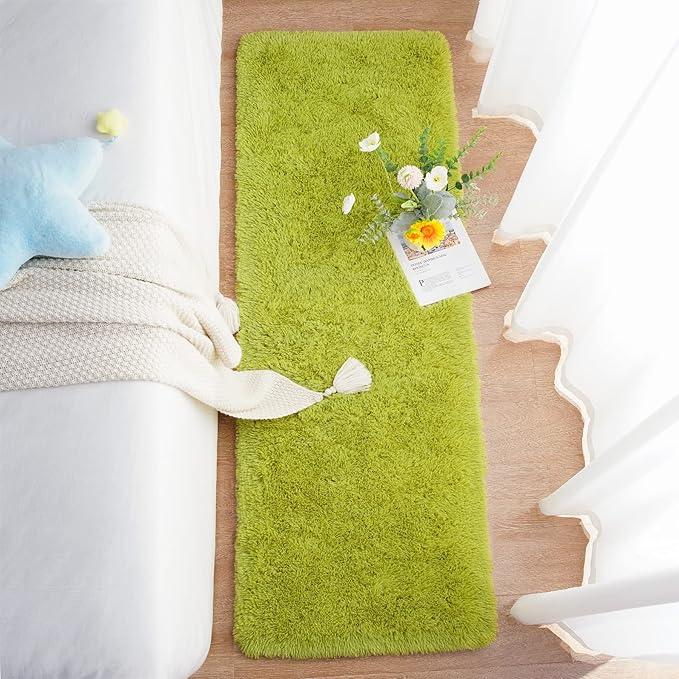 Chicrug Soft Runner Rug for Bedroom Living Room Plush Fluffy Rugs 2x6 Feet, Shag Furry Runner Carpet Non Shedding for Nursery Children Kids Girls Room Home Decorative, Green