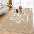 Smiry Dog Door Mat for Muddy Paws, Absorbent Dirt Trapper Non Slip Quick Dry Washable Chenille Mat for Mud Dogs, Entry Rug for Indoor and Outdoor (71x46 Inches, Beige and White)