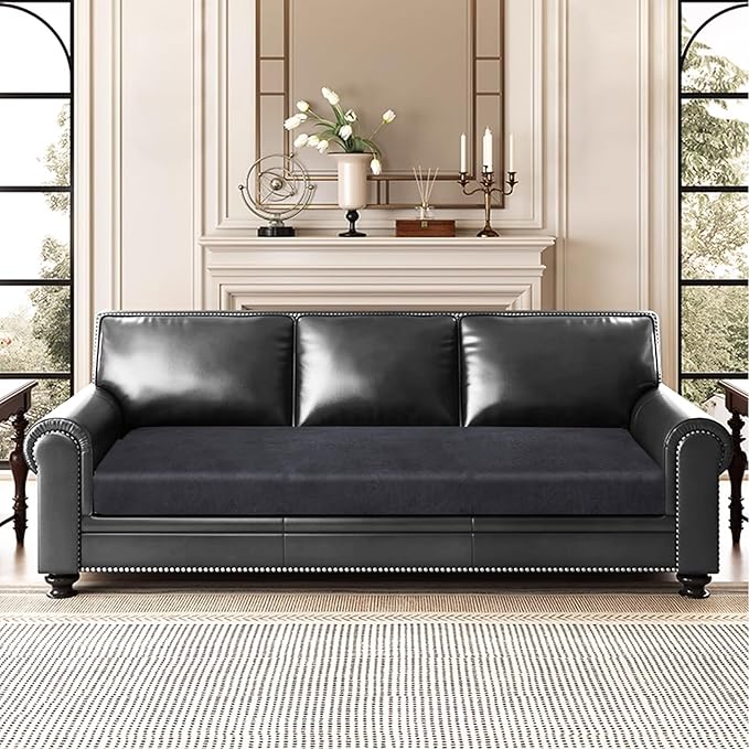 Leather Look Couch Cushion Covers Sofa Seat Slipcovers Sets Couches Furniture Protector for Sectional Armchair Loveseat Pets Kids Stretch Spandex Fabric (1 Cushion Sofa, Dark Grey)
