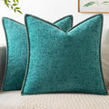 MIULEE Pack of 2 Couch Throw Pillow Covers 18x18 Inch Teal Farmhouse Decorative Pillow Covers with Stitched Edge Soft Chenille Solid Dyed Spring Pillow Covers for Sofa Bed Living Room