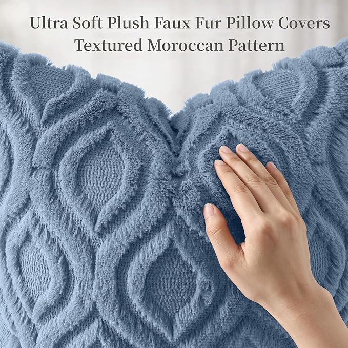 decorUhome Throw Pillow Covers 22x22 Inch Set of 2, Soft Plush Faux Wool Dusty Blue Solid Couch Pillow Covers, Accent Euro Sham Farmhouse Neutral Square Pillow Cases for Sofa Bed Living Room