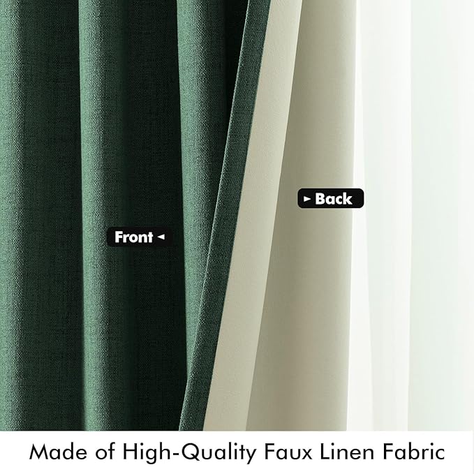 MIULEE 100% Blackout Linen Curtains for Bedroom, Christmas Emerald Green Solid Luxury Decor Thermal Insulation Room Darkening Drapes for Living Room Nursery Back Tab Rod Pocket 42 x 84 Inches 2 Panels