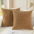 CaliTime Throw Pillow Covers Decorative 16 X 16 Inches Pack of 2 Cozy Chenille Cushion Case for Couch Sofa Bed Living Room Home Apricot Brown