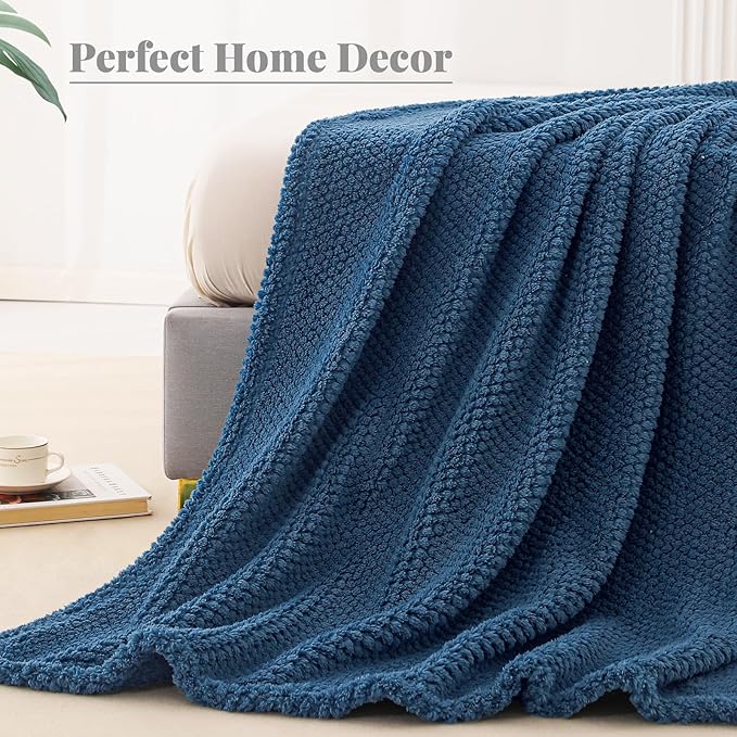 Whale Flotilla King Size Fuzzy Fleece Blanket for Bed, 90x104 Inch Fluffy Warm Soft Jacquard Blankets for All Season, Lightweight and Cozy, Navy Blue