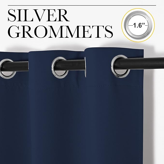 NICETOWN Blackout Curtains Panels for Living Room, 2 Panels, 66 x 80 Inch, Navy, 3 Pass Microfiber Noise Reducing Thermal Insulated Solid Ring Top Blackout Window Drapes