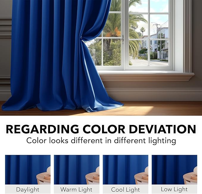 Deconovo Blackout Curtains for Kitchen Window Back Tab and Rod Pocket Curtains Room Darkening Curtains 52Wx45L Inch Royal Blue 2 Panels