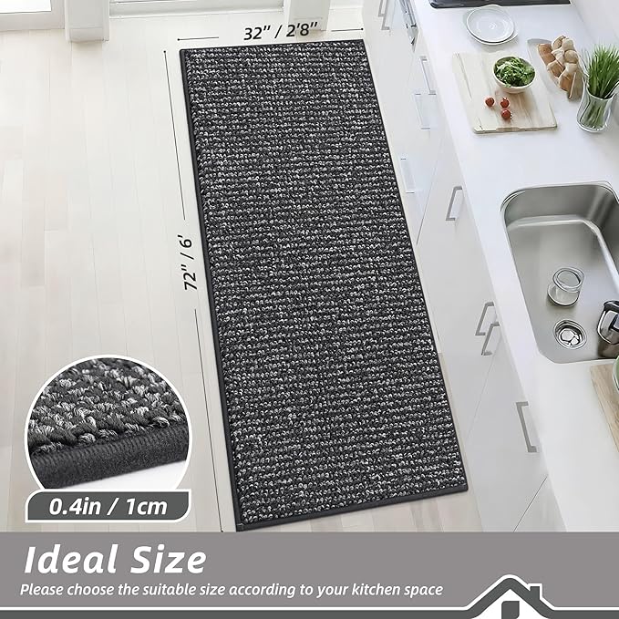 BEQHAUSE Kitchen Runner Rugs 32"x72", Non-Slip Kitchen Mats for Floor, Super Absorbent and Stain Resistant Kitchen Rug, Machine Washable Rugs for Kitchen, Hallway, Laundry & Sink, Charcoal