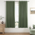 Guken Olive Green 100% Blackout Curtains 63 Inch Length 2 Panels Set for Living Room Bedroom Back Tab Thermal Insulated Black Out Linen Drapes Room Darkening Window Curtains 63 Inches Long