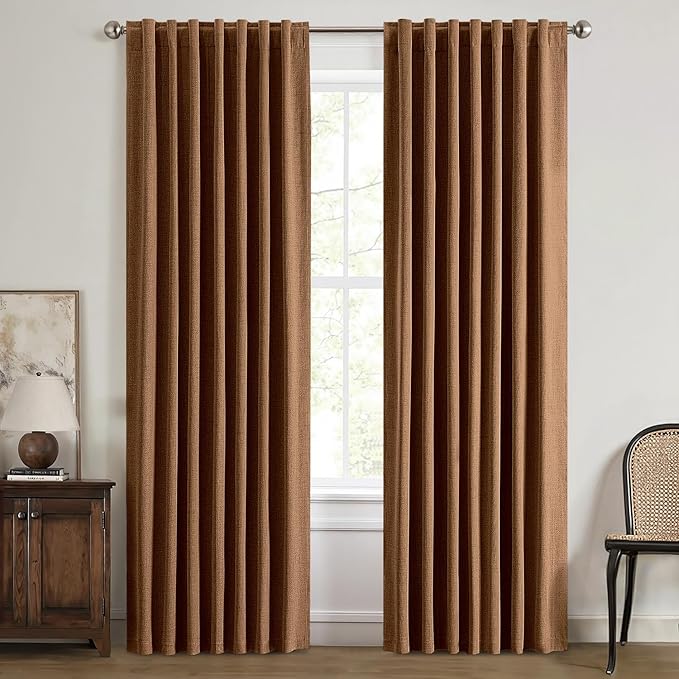 MIULEE 100% Blackout Linen Curtains for Bedroom, Brown Solid Luxury Decor Thermal Insulation Room Darkening Drapes for Living Room Nursery Back Tab Rod Pocket 42 x 63 Inches, 2 Panels