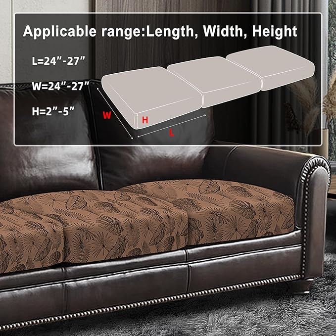 Leather Look Couch Cushion Covers Sofa Seat Slipcovers Sets Couches Furniture Protector for Sectional Armchair Loveseat Pets Kids Stretch Spandex Fabric (3 Cushion Sofa, Brown Leaf)