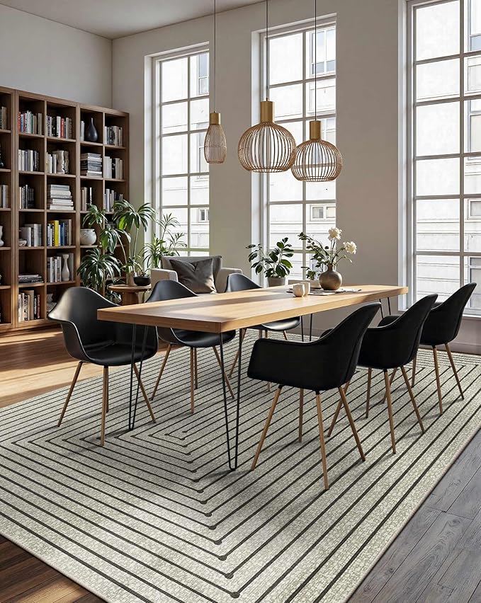 Latte&Fog 6x9 Area Rugs for Living Room Bedroom, Beige Modern Abstract Washable Rug, Boho Non Slip Low Pile Carpet for Indoor Dining Room, Office, Dorm, Classroom, Farmhouse and Kids Room - Beige