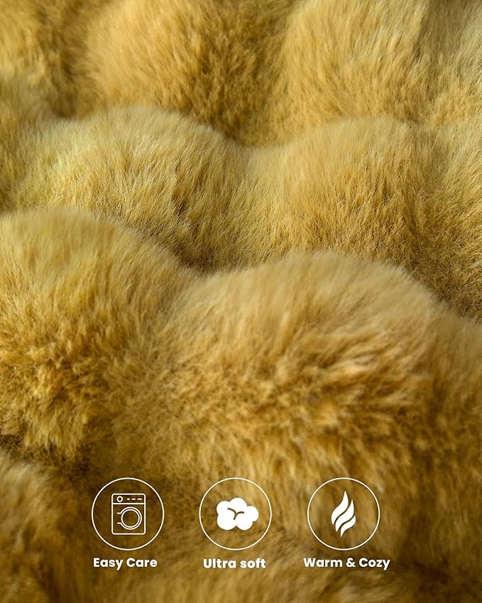 Ultra Soft Cozy Faux Fur Throw Blanket, Fuzzy Plush Thick Bubble Blanket, Oversize Luxury Fluffy Blanket for Couch, Bed, and Living Room, 60x80 Inches, Dark Yellow