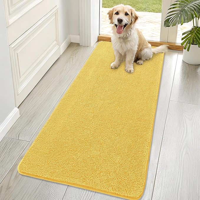 OLANLY Dog Door Mat for Muddy Paws 70x32, Absorbs Moisture and Dirt, Absorbent Non-Slip Washable Doormat, Quick Dry Chenille Mud Mat for Dogs, Entry Indoor Entryway Carpet for Inside Floor, Yellow