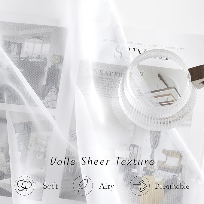 NICETOWN White Sheer Curtains 84 inches Long - Home Decoration Grommet Airy & Lightweight Elegant Window Treatments with Light Filtering for Bedroom/Living Room (2 Panels, W54 x L84)