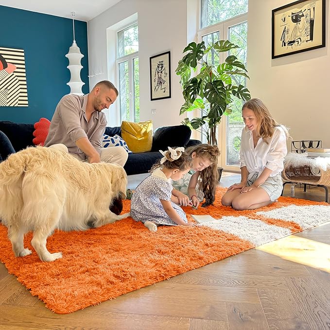 OLANLY 5x8 Machine Washable Large Area Rugs for Living Room, Bedroom, Soft Fluffy Shaggy Bedside Rug, Indoor Floor Carpet for Kids Girls and Boys, Dorms, Nursery, Home Decor Aesthetic, Orange