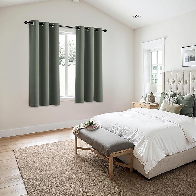MIULEE Dark Mallard Blackout Curtains for Bedroom Living Room 63 Inches Long 2 Panels, Thermal Insulated Room Darkening Drapes Solid Grommet Noise Reduction Light Blocking Window Treatments 40x63 Inch