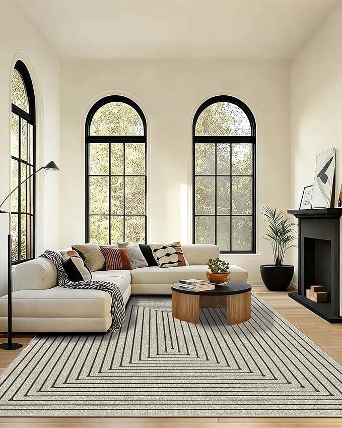 Latte&Fog 8x10 Area Rugs for Living Room, Large Beige Modern Abstract Washable Rug, Boho Non Slip Low Pile Carpet for Indoor Bedroom Dining Room, Office, Dorm, Classroom, Farmhouse and Kids Room