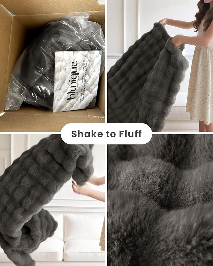 Ultra Soft Cozy Faux Fur Throw Blanket, Fuzzy Plush Thick Bubble Blanket, Oversize Luxury Fluffy Blanket for Couch, Bed, and Living Room, 60x80 Inches, Dark Grey Taupe