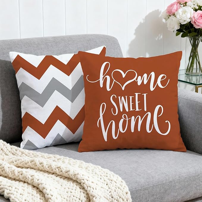 Hexagram Geometric Burnt Orange Pillow Covers 16x16 Set of 4, Decorative Outdoor Boho Modern Throw Pillow Covers, Home Sweet Home Farmhouse Cushion Case for Couch Sofa Bedroom Indoor Decor(No Insert)