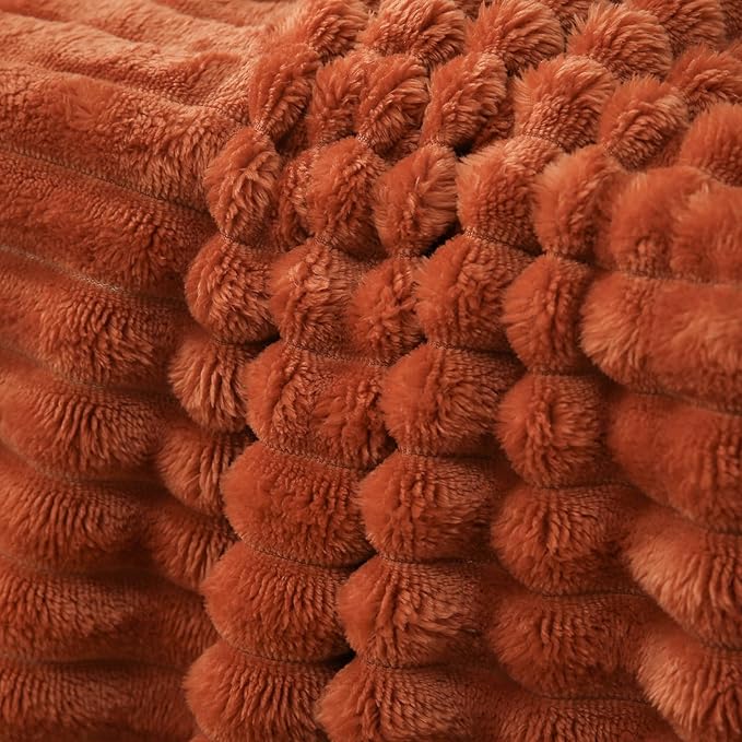 Burnt Orange Fleece Throw Blanket 108”×90” for Couch Sofa Bed,Super Soft Cozy Plush Microfiber Flannel Blanket with Stripes Design Lightweight for Adults,Woman,Girls