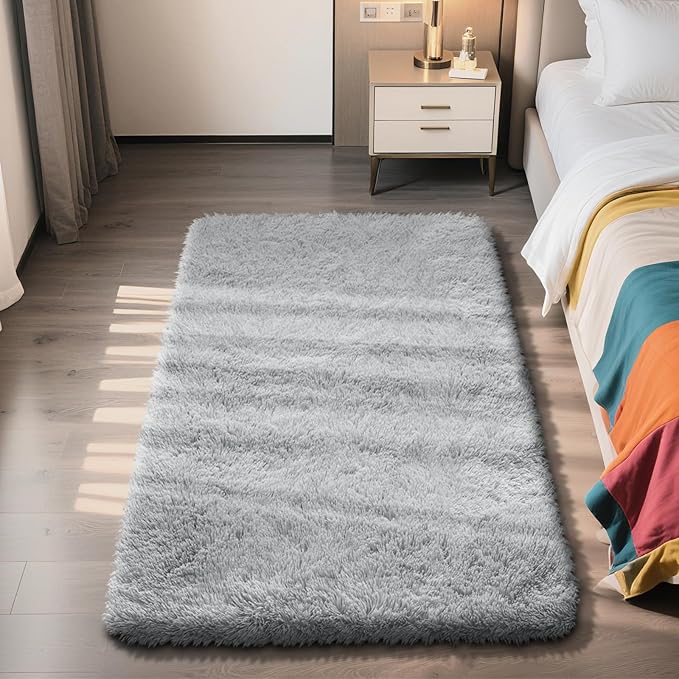 Shag Area Rug for Bedroom 3x5,Grey Fluffy Area Rugs for Living Room,Soft Fuzzy Rug Non-Shedding Indoor Plush Carpet for Kids Bedroom Nursery Dorm Home Decor