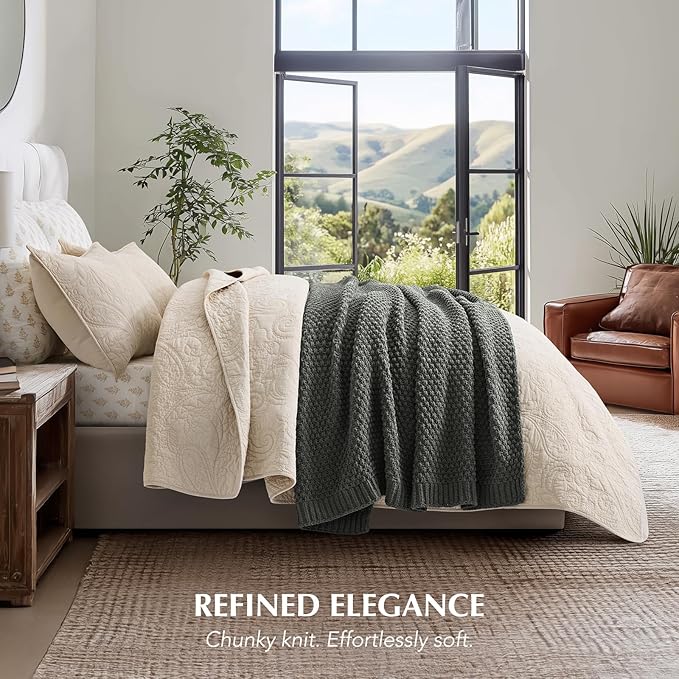 EVERGRACEHOME Chunky Chenille Knit Throw Blanket for Couch, Soft Luxurious Moss Stitch Blankets for Bed, Cozy Decorative Farmhouse Knitted Throws for Sofa, Charcoal Gray, 50" x 60"