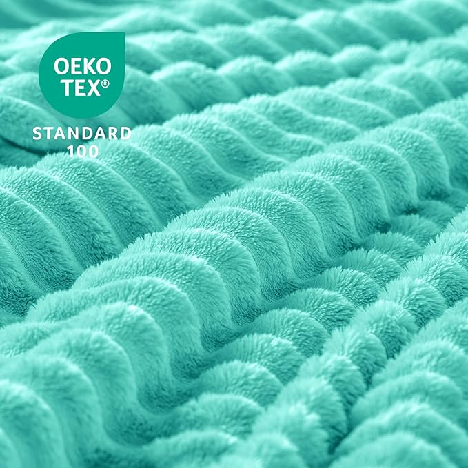 BEDELITE Fleece Throw Blanket for Couch – 3D Ribbed Jacquard Soft and Warm Decorative Fuzzy Blanket – Cozy, Fluffy, Plush Lightweight Aqua Throw Blankets for Bed, Sofa, 50x60 inches