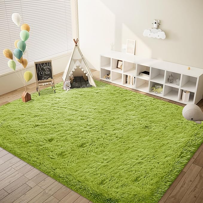 8x10 Area Rugs for Living Room: Fluffy Shag Soft Washable Rug Large Fuzzy Plush Indoor Carpet for Bedroom Nursery Playroom Kids Girls Boys Room (Grass Green, 8'x10')