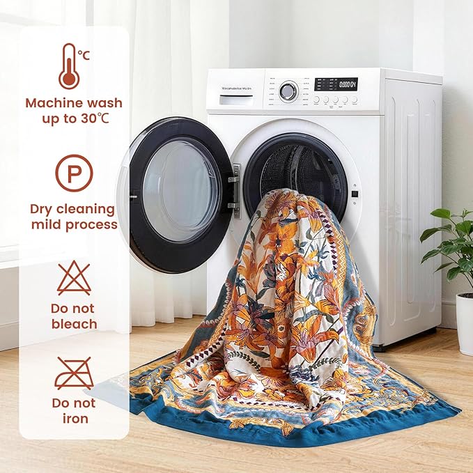MSGKV Boho Throw Blanket 50"x60" Couch Floral 100% Cotton Blanket Spring Breathable Lightweight Blankets for Sofa All Seasons Home Decor Muslin