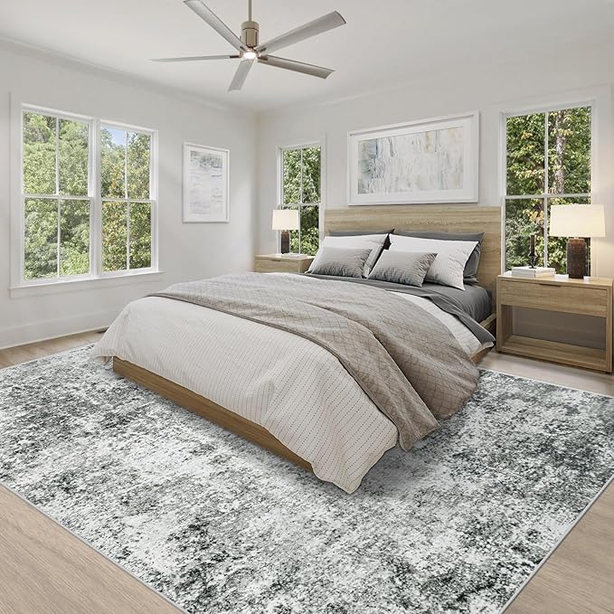 XLUEZ 8x10 Area Rugs for Living Room, Washable Modern Abstract Large Area Rug Neutral Soft Non Slip Kids Rug Stain Resistant Indoor Carpet for Bedroom Nursery Dining Room Playroom(Grey, 8'x10')