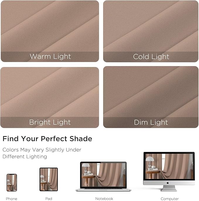 CUCRAF Khaki Blackout Curtains 45 inch Length 2 Panels Set, Rod Pocket Room Darkening Drapes for Bedroom Living Room, Insulated Thermal Light Blocking Window Curtain (W52 x L45 Inch)