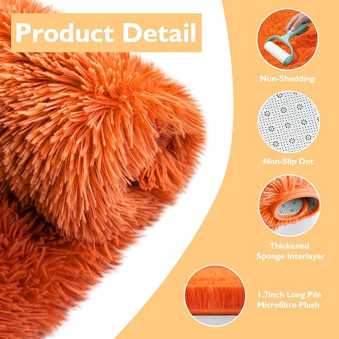 Orange Fluffy Round Rug,Soft Area Rugs for Girls Room,Shaggy Rugs 3'X3' for Living Room,Non Slip Circle Rug for Kids Bedroom,Shag Plush Nursery Carpets,Fuzzy Plush Rug for Dorm,Cute Room Decor Carpet